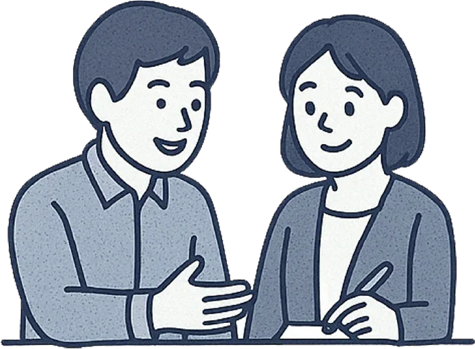 兩人交談與書寫