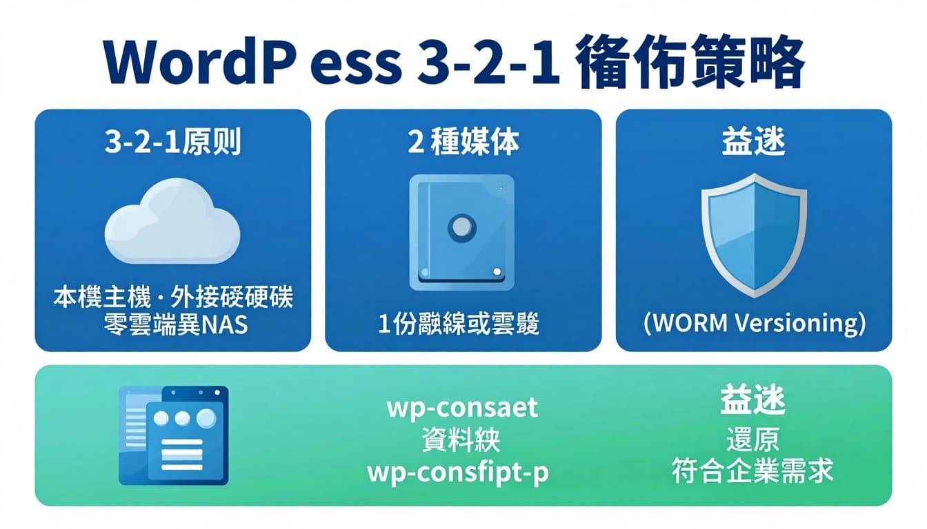 WordPress 備份怎麼做才安全, 3-2-1 備份策略與還原演練 (WordPress 備份還原)
