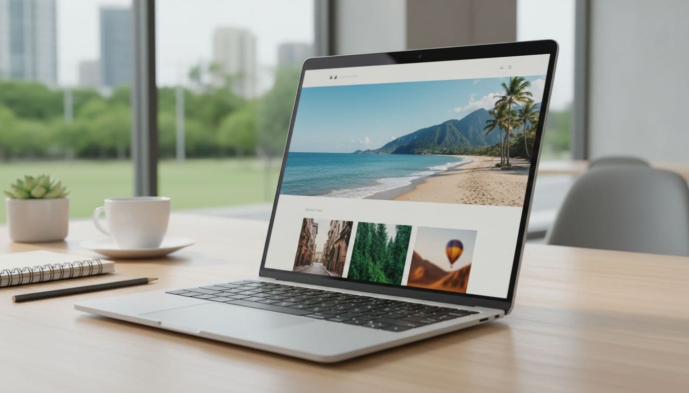 A close-up view of a clean laptop screen showing an elegant, professional website layout.