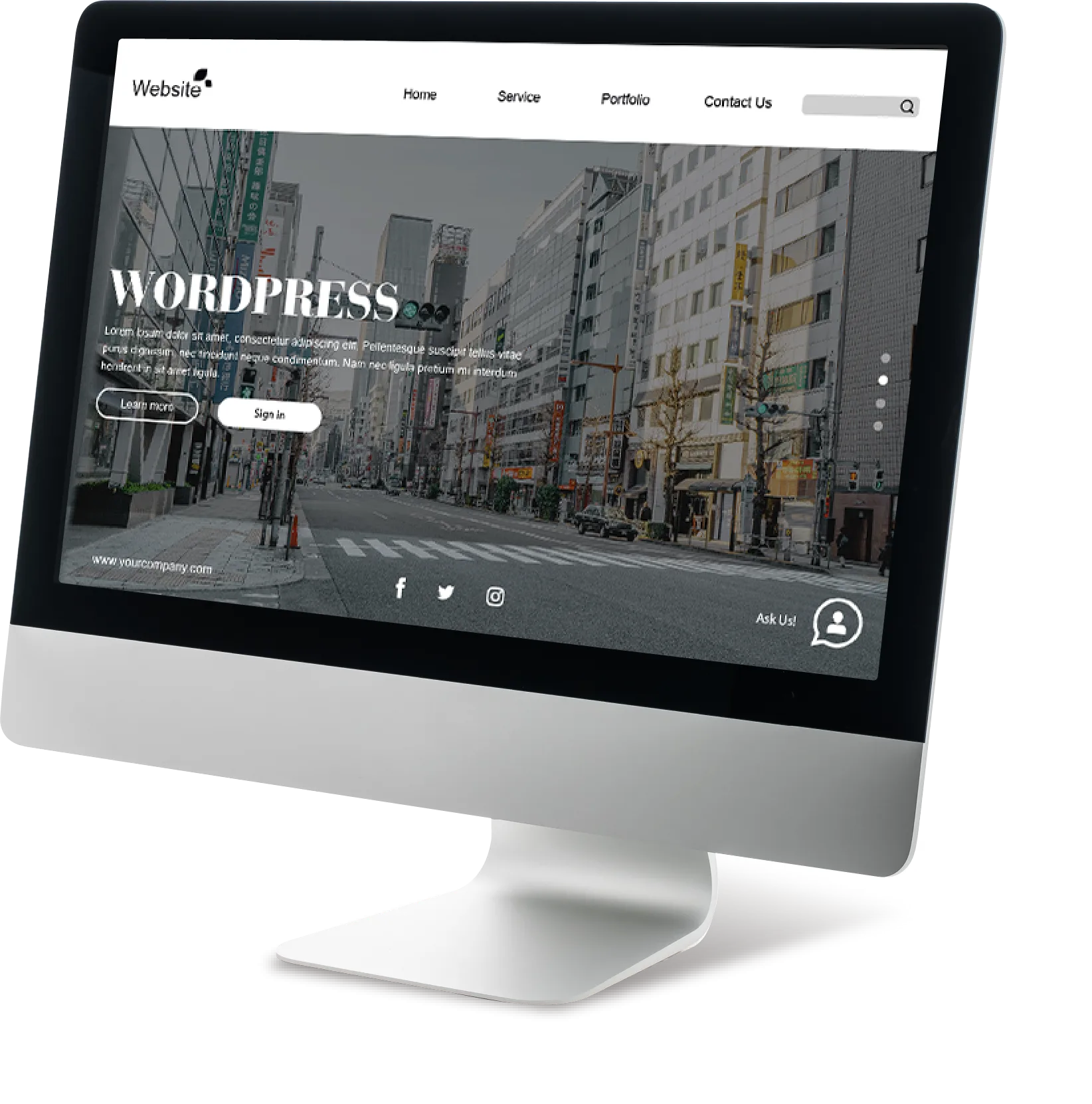 螢幕上顯示完成的 WordPress 網站