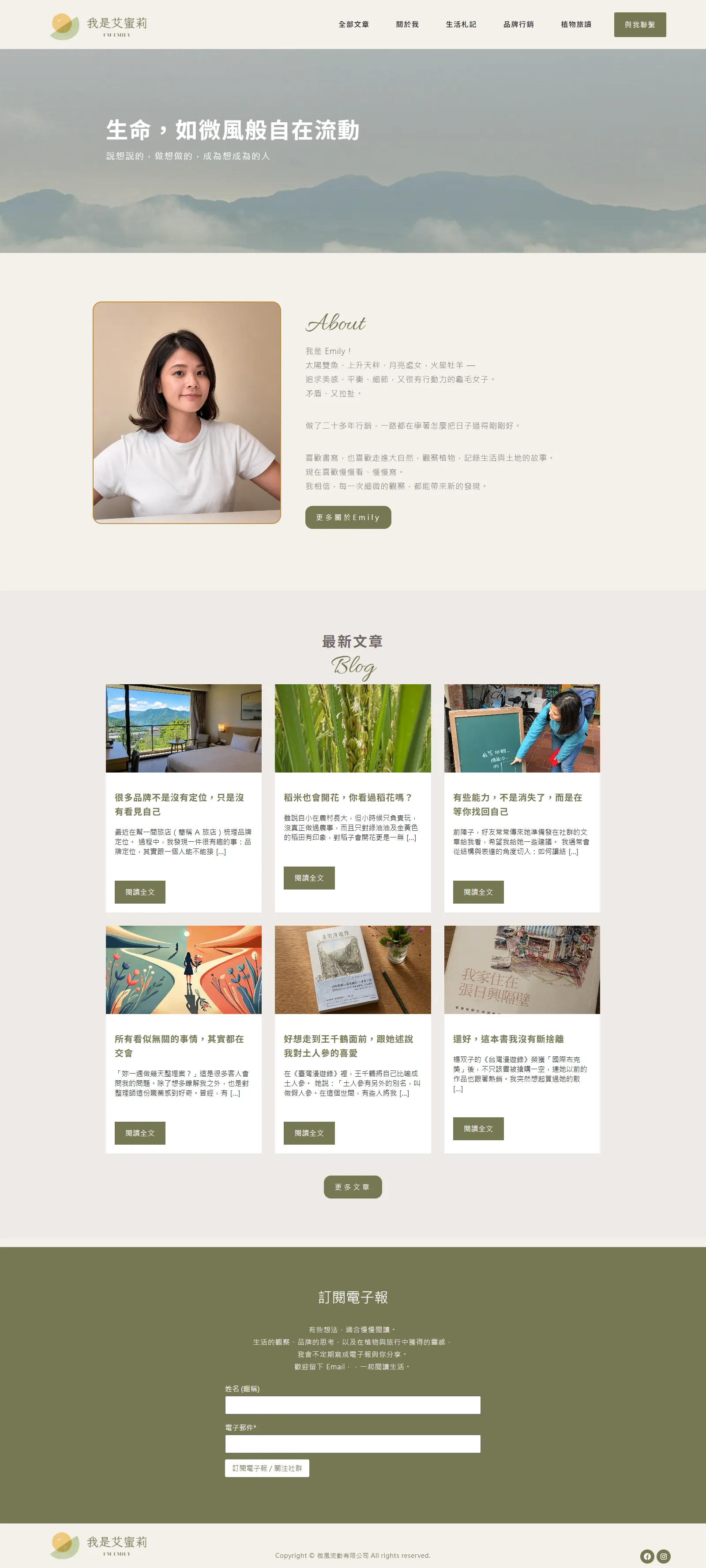 艾蜜莉的靈感樹屋 網站畫面